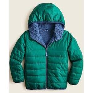 J. Crew Kids' reversible Green/Blue sherpa puffer jacket - Size 4T